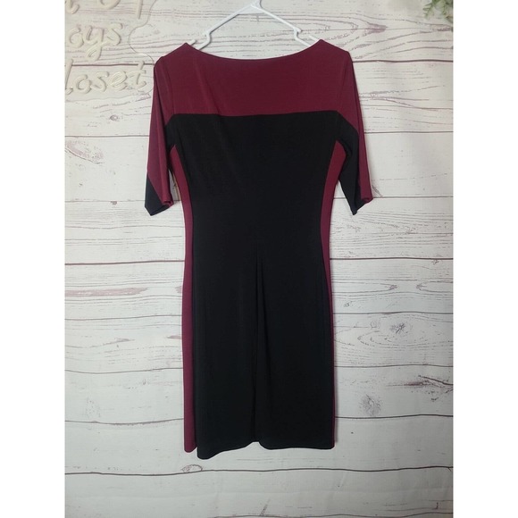 Lauren Ralph Lauren Burgundy Black Ruched Waist Sheath Dress Womans Size 10 - Picture 2 of 4